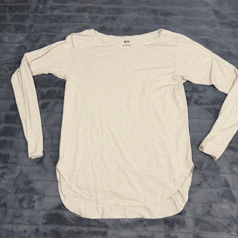 Uniqlo AIRism UV Protection Long Sleeve Top Beige Heather XS 241-433730(11-20)